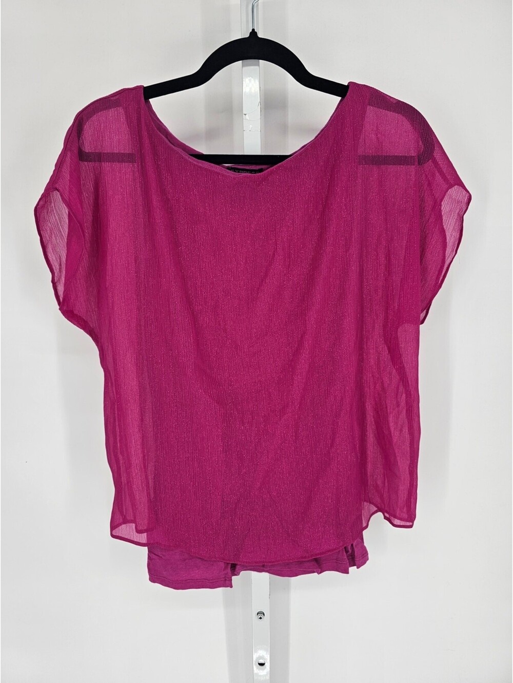 Vintage Y2K Express Womens Sz S Bright Pink Silver Sparkle Blouse Flowy
